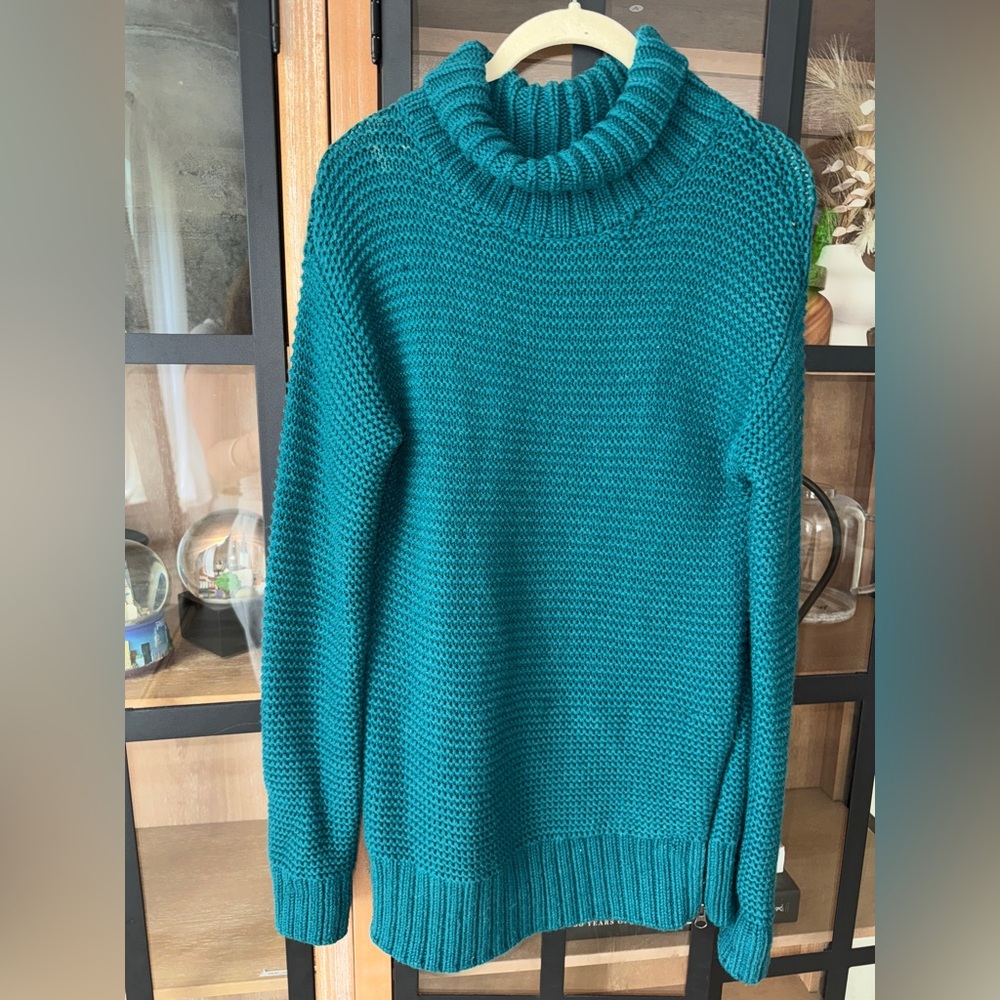Lululemon Karma Kurmasana Sweater Heathered Forage Teal Merino Wool Turtleneck